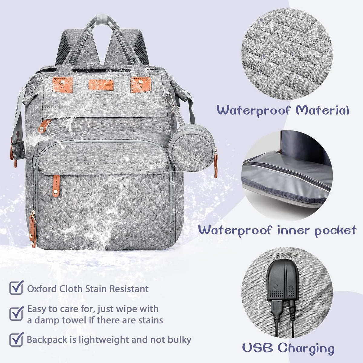 JOYCE Diaper Bag Backpack with Changing Station,Grey