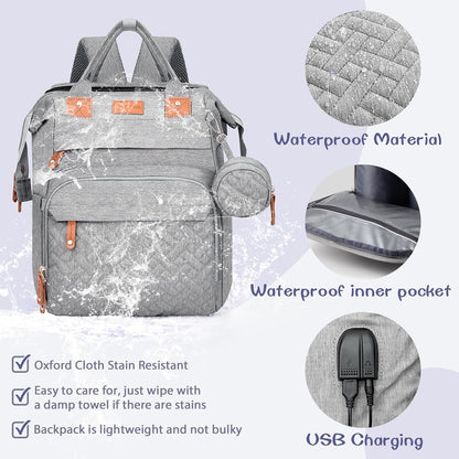 JOYCE Diaper Bag Backpack with Changing Station,Grey