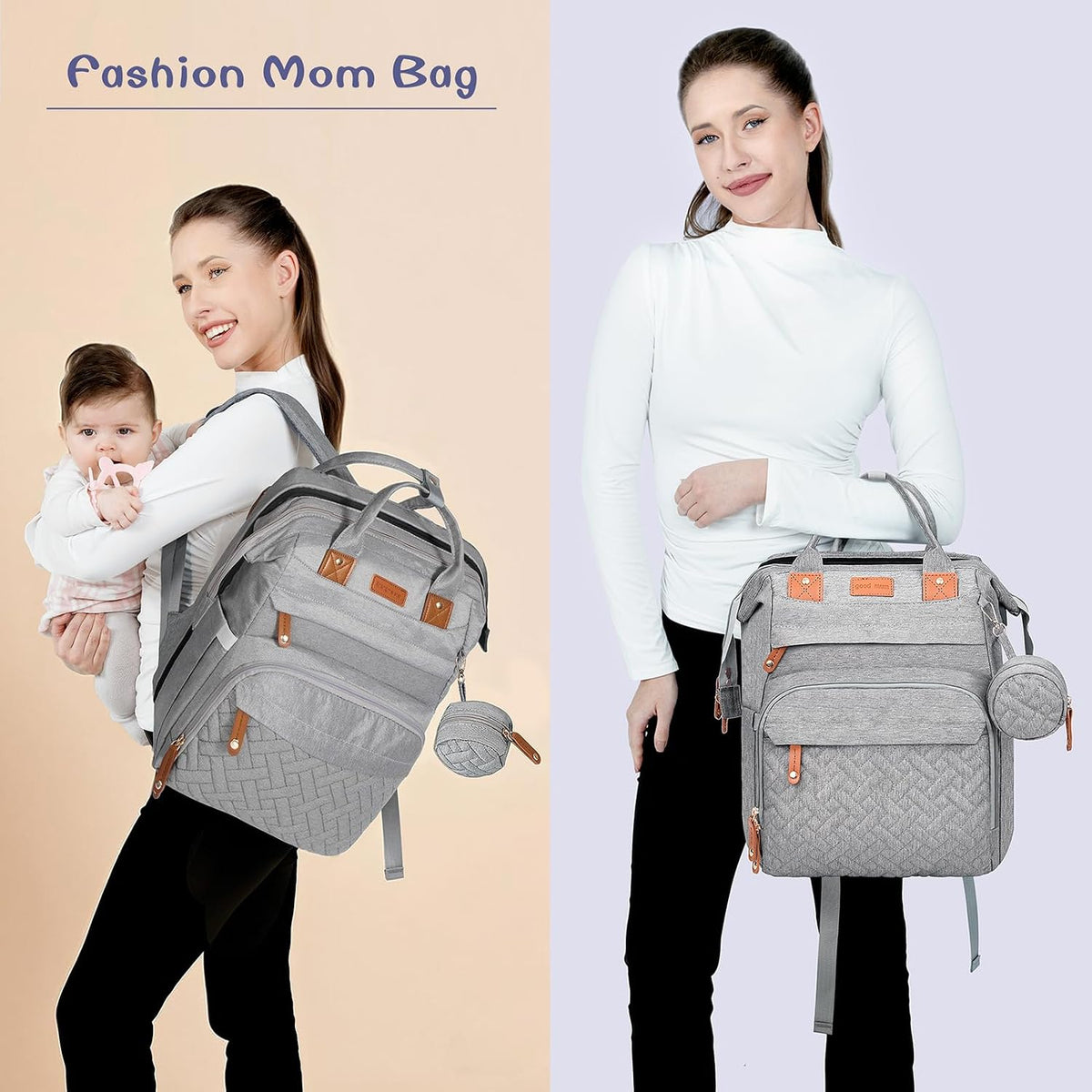 JOYCE Diaper Bag Backpack with Changing Station,Grey