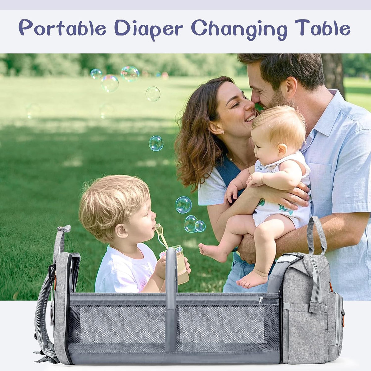 JOYCE Diaper Bag Backpack with Changing Station,Grey