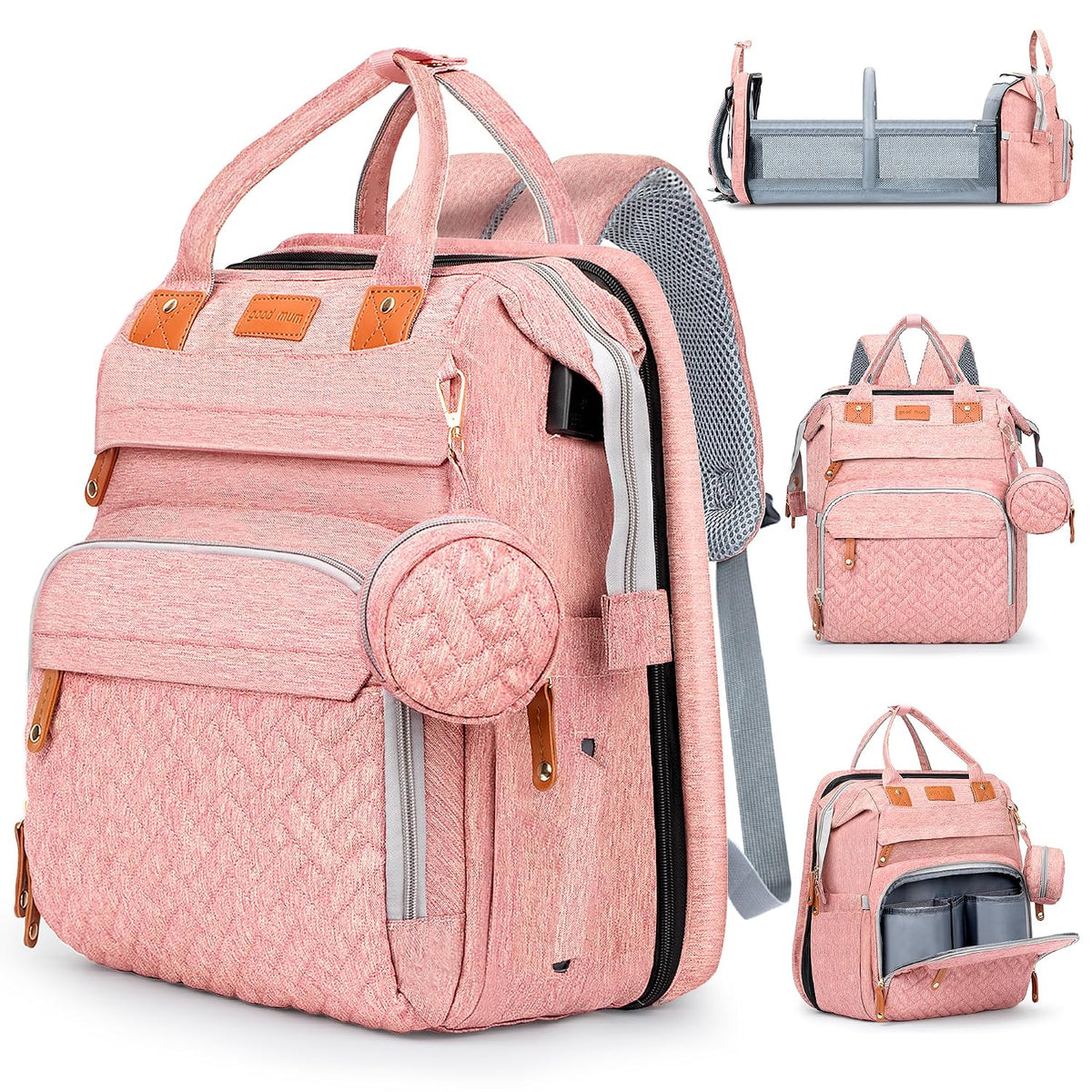 JOYCE Diaper Bag Backpack with Changing Station,Grey