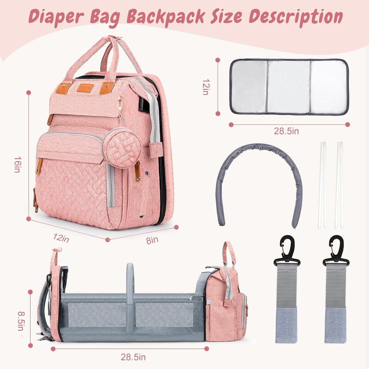 JOYCE Diaper Bag Backpack with Changing Station,Grey