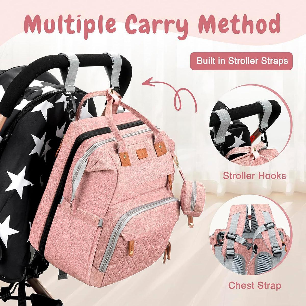 JOYCE Diaper Bag Backpack with Changing Station,Grey