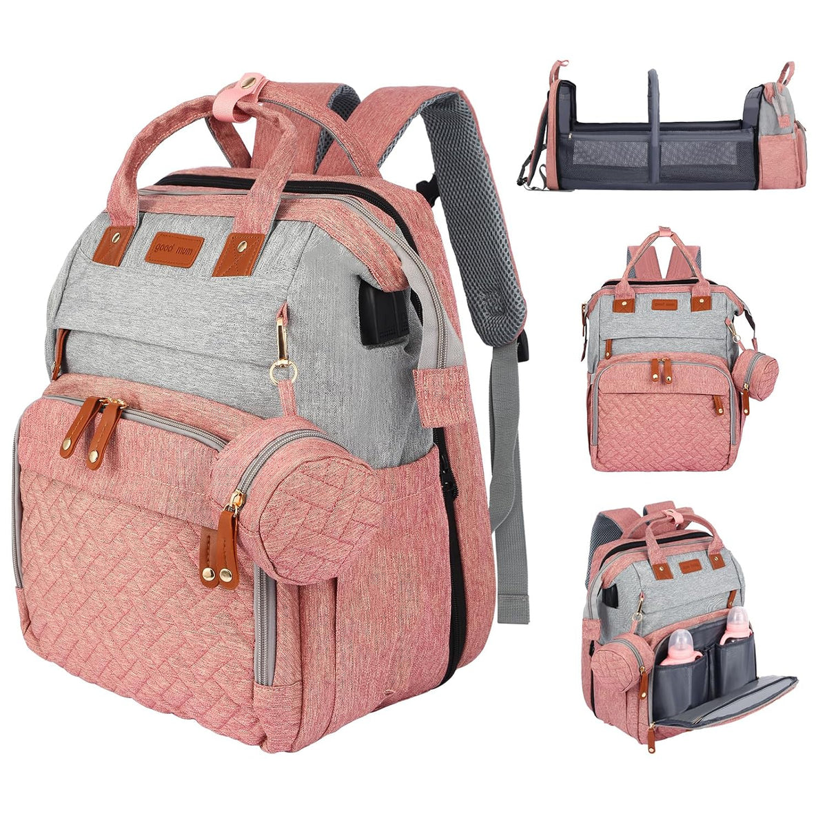 JOYCE Diaper Bag Backpack with Changing Station,Grey