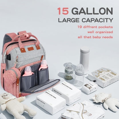 JOYCE Diaper Bag Backpack with Changing Station,Grey