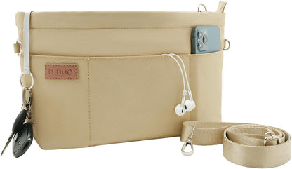 Bag Organizer Insert, Crossbody Bag, Tote Organizer Insert with Adjustable Bag Strap, Waterproof Nylon Purse Inserts (Beige, M)