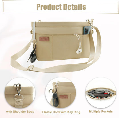 Bag Organizer Insert, Crossbody Bag, Tote Organizer Insert with Adjustable Bag Strap, Waterproof Nylon Purse Inserts (Beige, M)