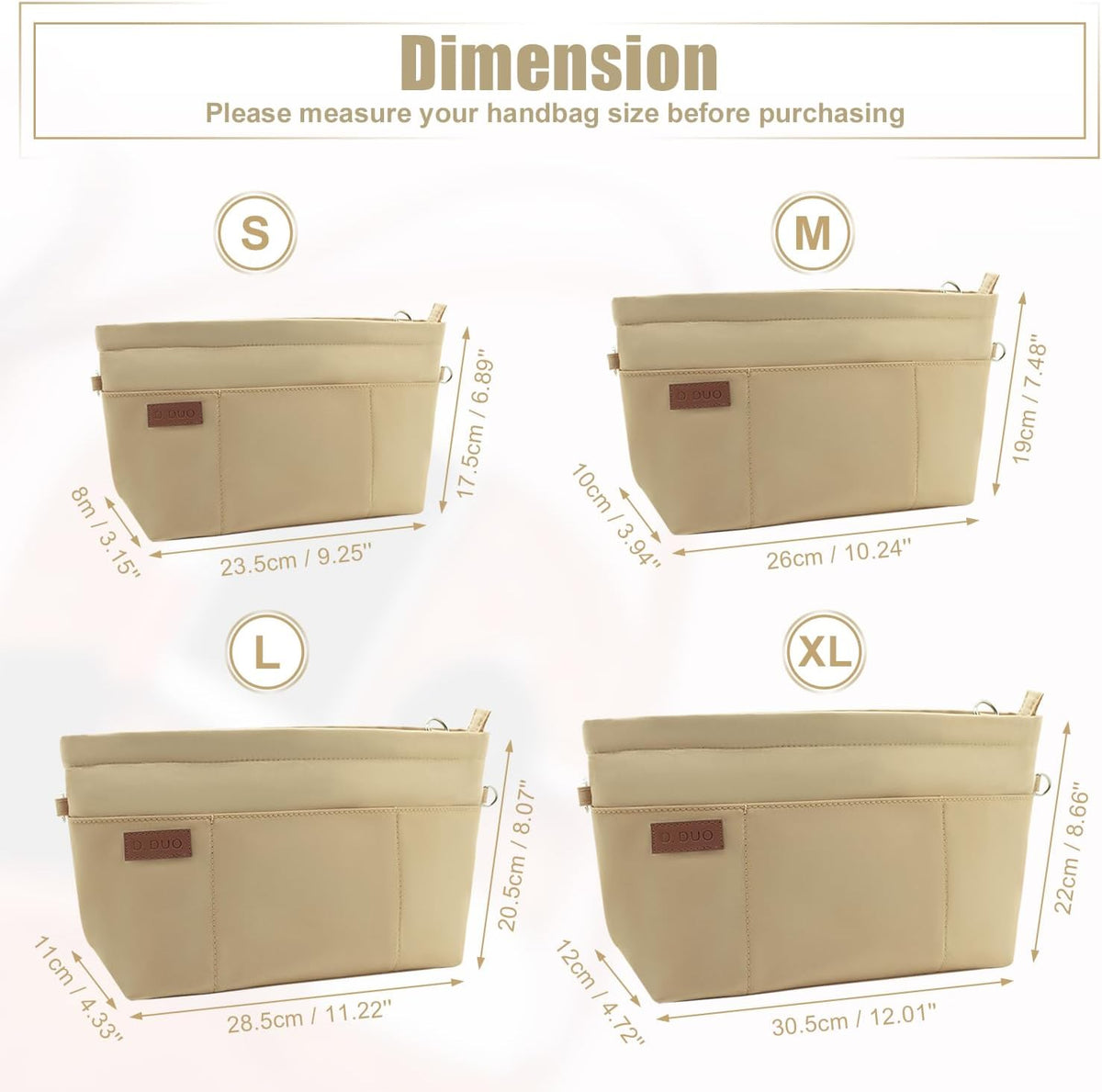 Bag Organizer Insert, Crossbody Bag, Tote Organizer Insert with Adjustable Bag Strap, Waterproof Nylon Purse Inserts (Beige, M)