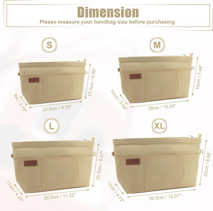 Bag Organizer Insert, Crossbody Bag, Tote Organizer Insert with Adjustable Bag Strap, Waterproof Nylon Purse Inserts (Beige, M)