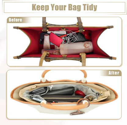 Bag Organizer Insert, Crossbody Bag, Tote Organizer Insert with Adjustable Bag Strap, Waterproof Nylon Purse Inserts (Beige, M)