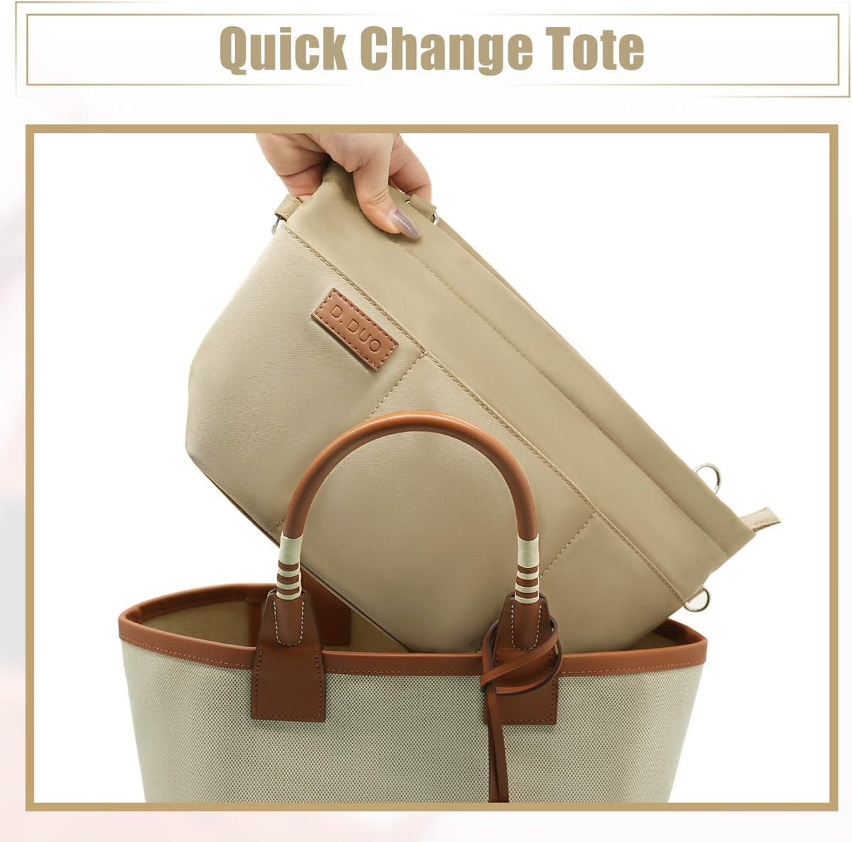 Bag Organizer Insert, Crossbody Bag, Tote Organizer Insert with Adjustable Bag Strap, Waterproof Nylon Purse Inserts (Beige, M)