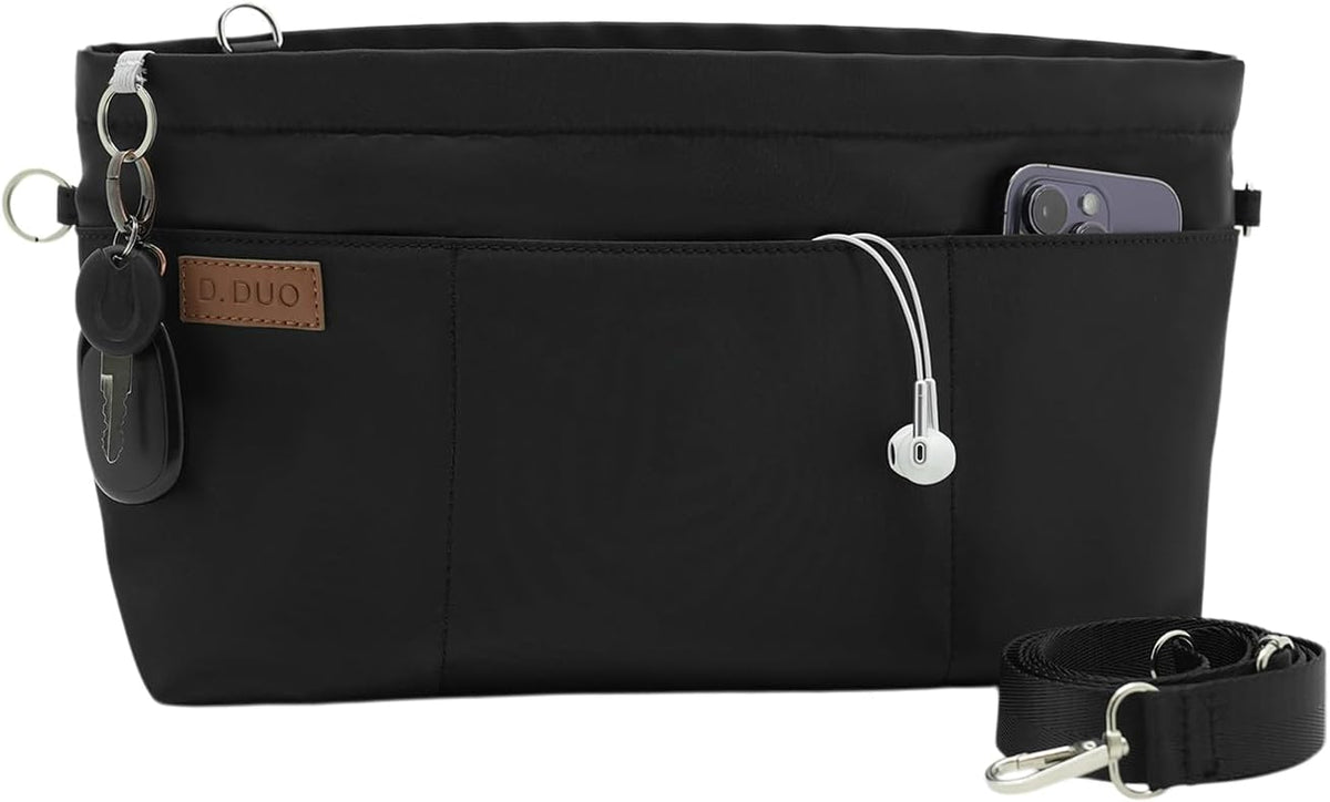 Bag Organizer Insert, Crossbody Bag, Tote Organizer Insert with Adjustable Bag Strap, Waterproof Nylon Purse Inserts (Beige, M)