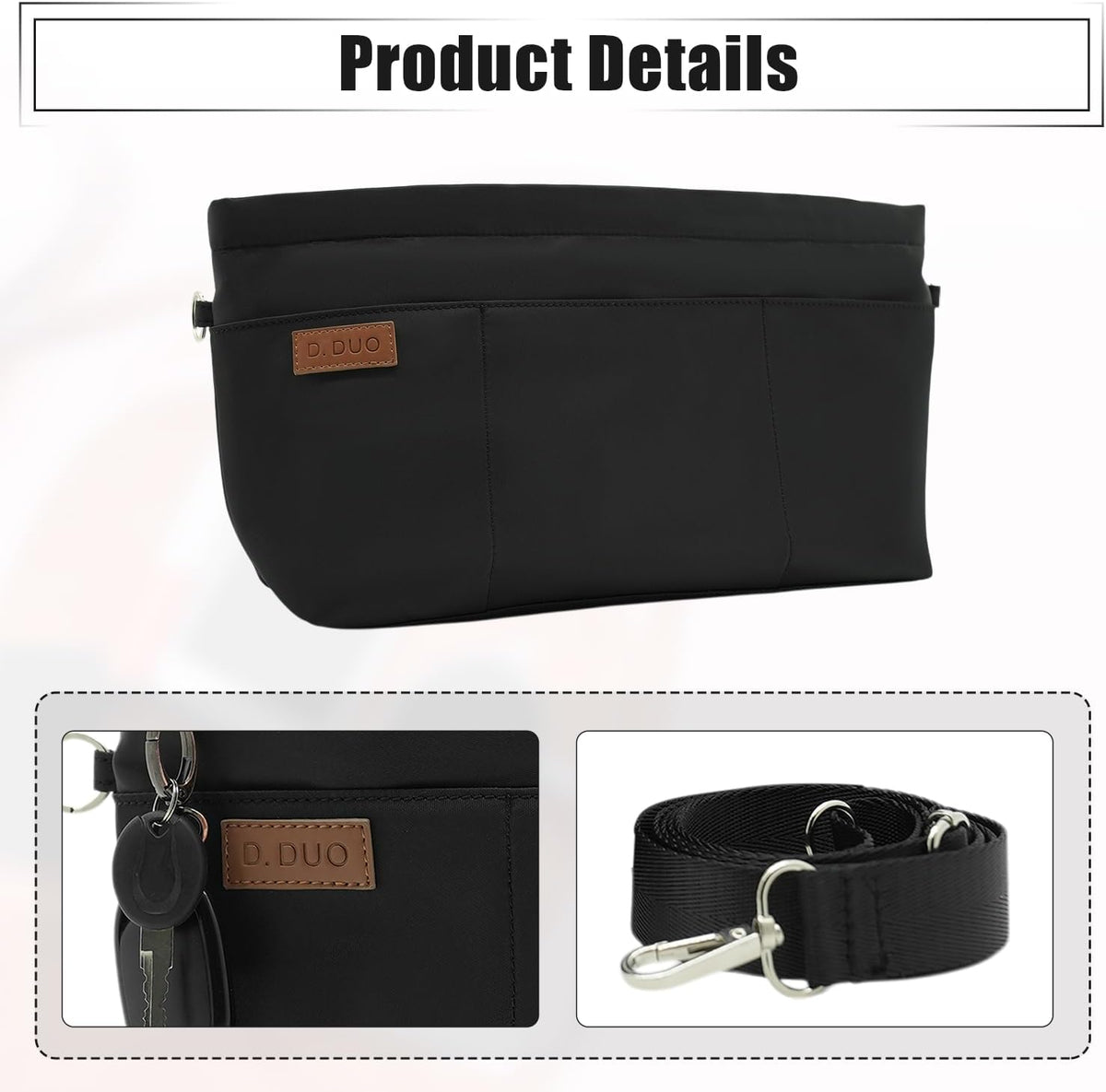Bag Organizer Insert, Crossbody Bag, Tote Organizer Insert with Adjustable Bag Strap, Waterproof Nylon Purse Inserts (Beige, M)