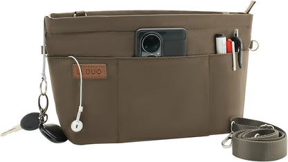 Bag Organizer Insert, Crossbody Bag, Tote Organizer Insert with Adjustable Bag Strap, Waterproof Nylon Purse Inserts (Beige, M)