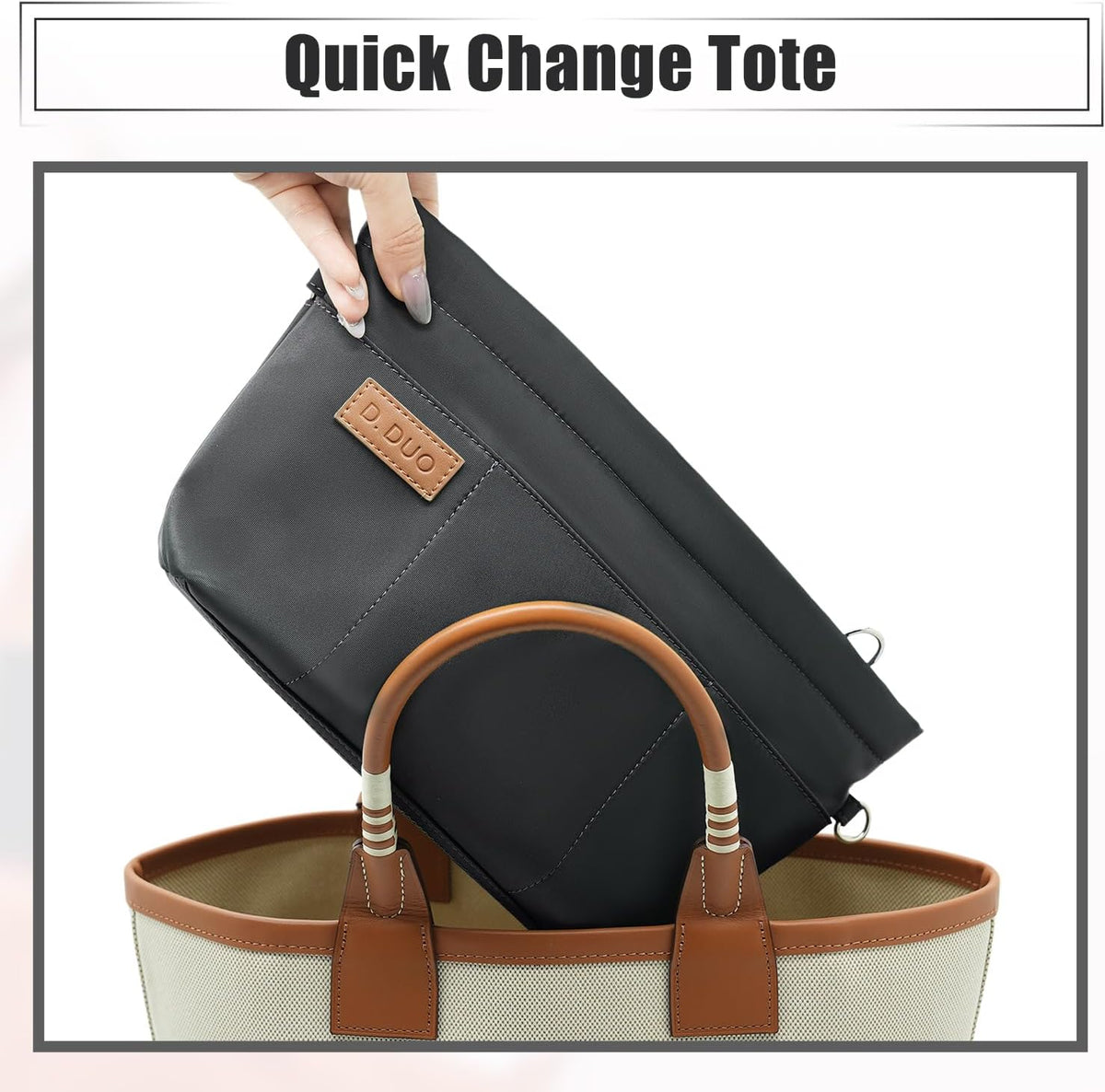 Bag Organizer Insert, Crossbody Bag, Tote Organizer Insert with Adjustable Bag Strap, Waterproof Nylon Purse Inserts (Beige, M)
