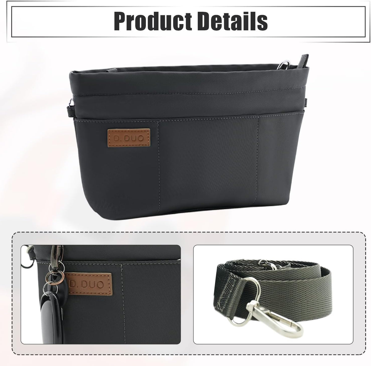 Bag Organizer Insert, Crossbody Bag, Tote Organizer Insert with Adjustable Bag Strap, Waterproof Nylon Purse Inserts (Beige, M)