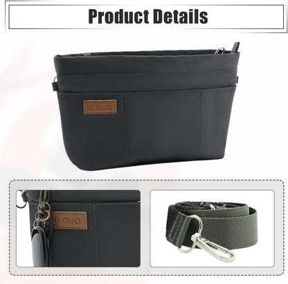 Bag Organizer Insert, Crossbody Bag, Tote Organizer Insert with Adjustable Bag Strap, Waterproof Nylon Purse Inserts (Beige, M)