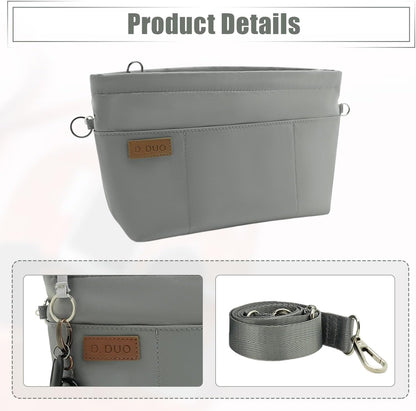 Bag Organizer Insert, Crossbody Bag, Tote Organizer Insert with Adjustable Bag Strap, Waterproof Nylon Purse Inserts (Beige, M)