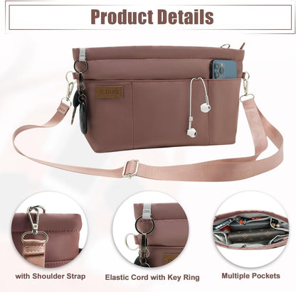 Bag Organizer Insert, Crossbody Bag, Tote Organizer Insert with Adjustable Bag Strap, Waterproof Nylon Purse Inserts (Beige, M)