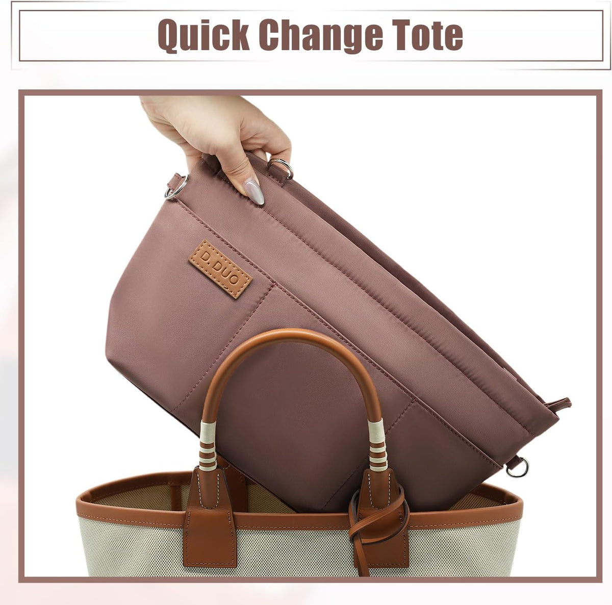 Bag Organizer Insert, Crossbody Bag, Tote Organizer Insert with Adjustable Bag Strap, Waterproof Nylon Purse Inserts (Beige, M)