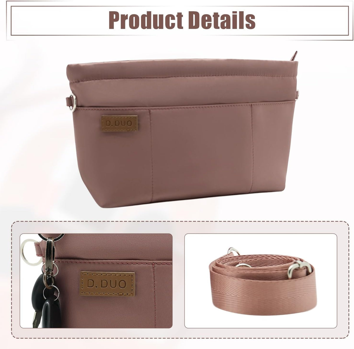 Bag Organizer Insert, Crossbody Bag, Tote Organizer Insert with Adjustable Bag Strap, Waterproof Nylon Purse Inserts (Beige, M)