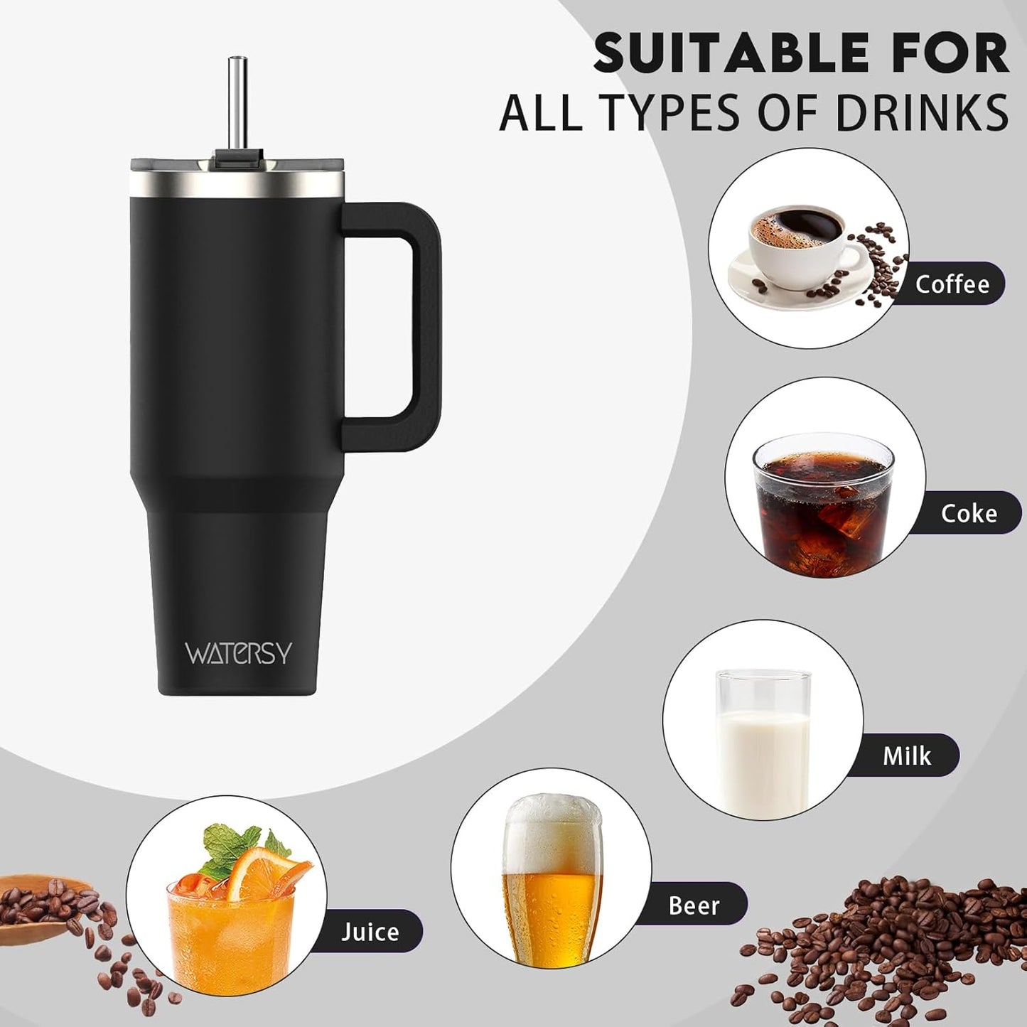 30 oz Tumbler with Handle,Tumbler with Lid and Straw,Double Wall Insulated Cup Stainless Steel Travel Mug(Cold for 34 Hours),Water Bottle for Iced Tea,Coffee,Cold Beverages(Black)
