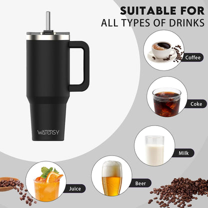 30 oz Tumbler with Handle,Tumbler with Lid and Straw,Double Wall Insulated Cup Stainless Steel Travel Mug(Cold for 34 Hours),Water Bottle for Iced Tea,Coffee,Cold Beverages(Black)