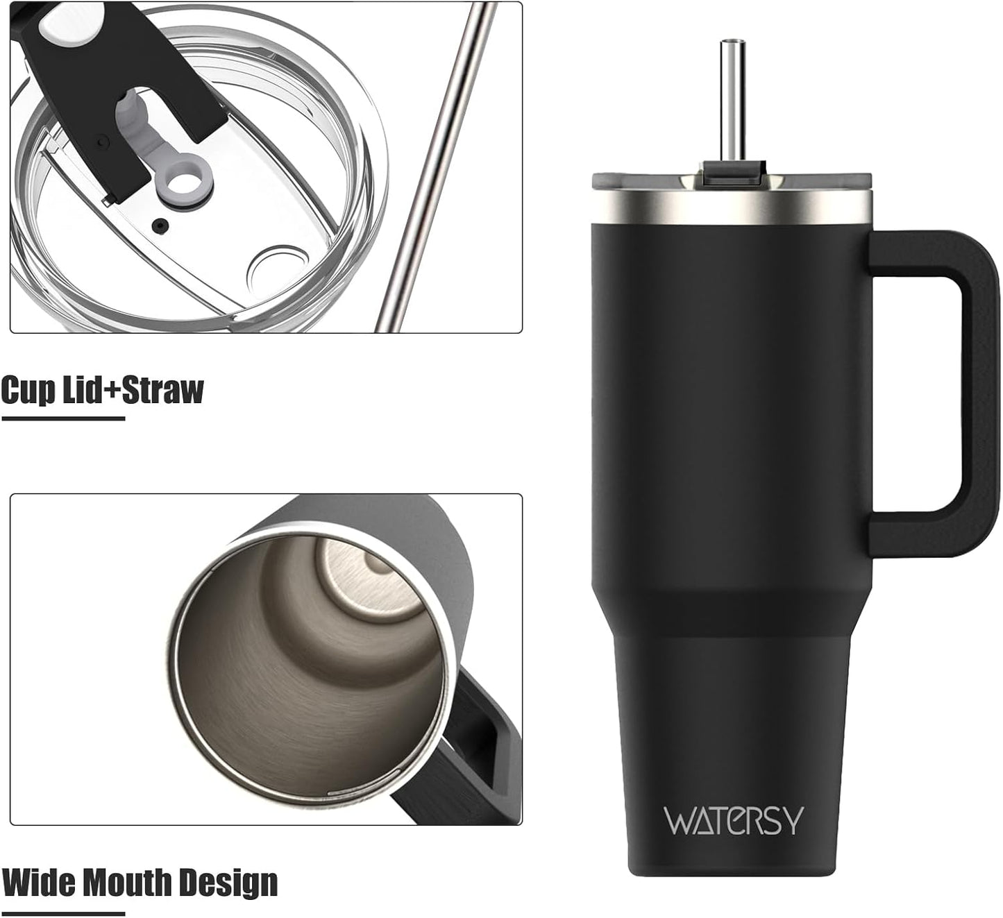 30 oz Tumbler with Handle,Tumbler with Lid and Straw,Double Wall Insulated Cup Stainless Steel Travel Mug(Cold for 34 Hours),Water Bottle for Iced Tea,Coffee,Cold Beverages(Black)