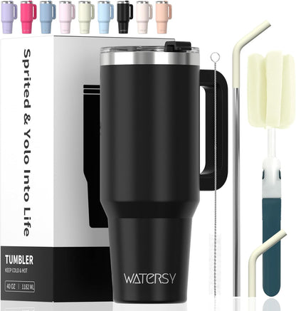 30 oz Tumbler with Handle,Tumbler with Lid and Straw,Double Wall Insulated Cup Stainless Steel Travel Mug(Cold for 34 Hours),Water Bottle for Iced Tea,Coffee,Cold Beverages(Black)