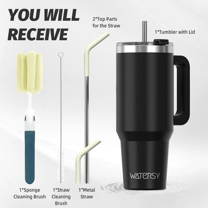 30 oz Tumbler with Handle,Tumbler with Lid and Straw,Double Wall Insulated Cup Stainless Steel Travel Mug(Cold for 34 Hours),Water Bottle for Iced Tea,Coffee,Cold Beverages(Black)