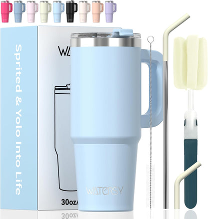 30 oz Tumbler with Handle,Tumbler with Lid and Straw,Double Wall Insulated Cup Stainless Steel Travel Mug(Cold for 34 Hours),Water Bottle for Iced Tea,Coffee,Cold Beverages(Black)