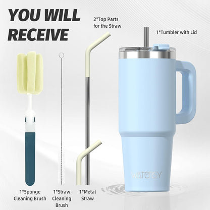 30 oz Tumbler with Handle,Tumbler with Lid and Straw,Double Wall Insulated Cup Stainless Steel Travel Mug(Cold for 34 Hours),Water Bottle for Iced Tea,Coffee,Cold Beverages(Black)