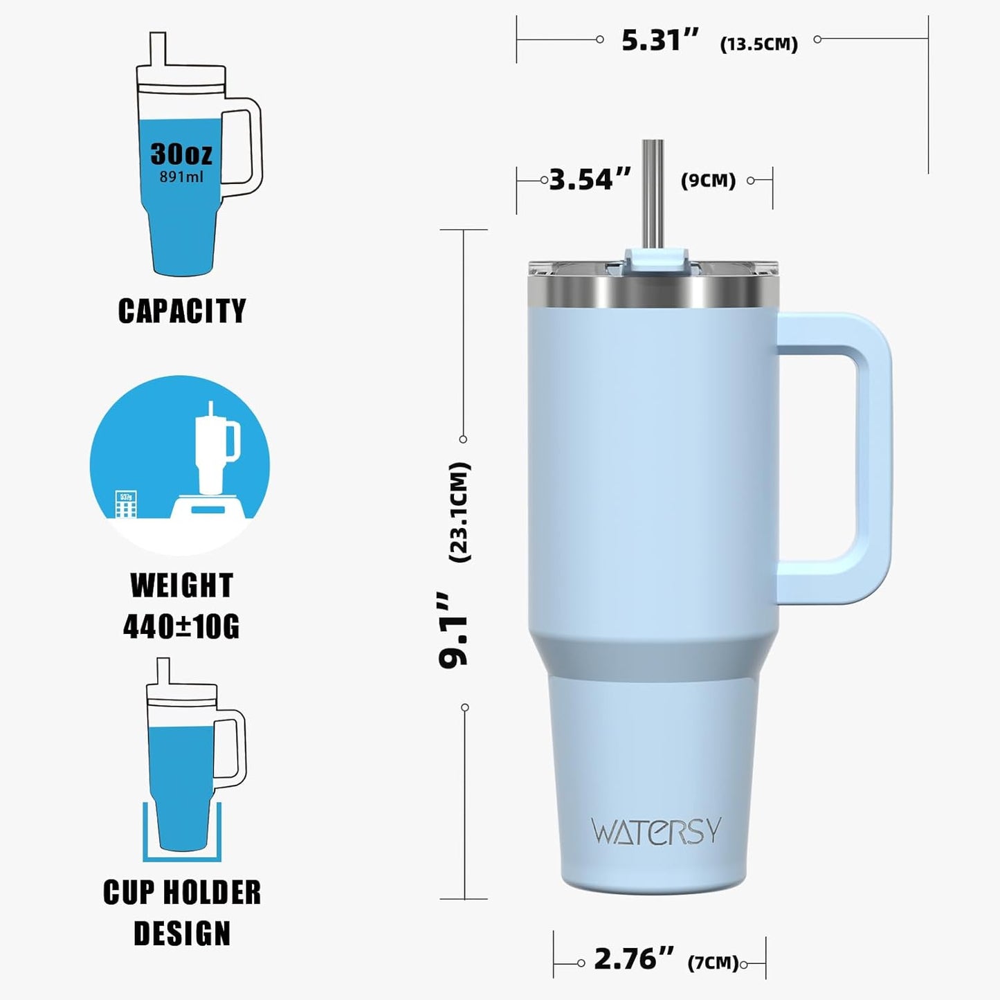 30 oz Tumbler with Handle,Tumbler with Lid and Straw,Double Wall Insulated Cup Stainless Steel Travel Mug(Cold for 34 Hours),Water Bottle for Iced Tea,Coffee,Cold Beverages(Black)