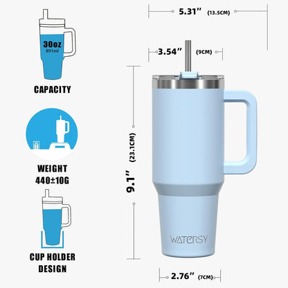 30 oz Tumbler with Handle,Tumbler with Lid and Straw,Double Wall Insulated Cup Stainless Steel Travel Mug(Cold for 34 Hours),Water Bottle for Iced Tea,Coffee,Cold Beverages(Black)