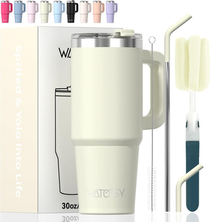 30 oz Tumbler with Handle,Tumbler with Lid and Straw,Double Wall Insulated Cup Stainless Steel Travel Mug(Cold for 34 Hours),Water Bottle for Iced Tea,Coffee,Cold Beverages(Black)