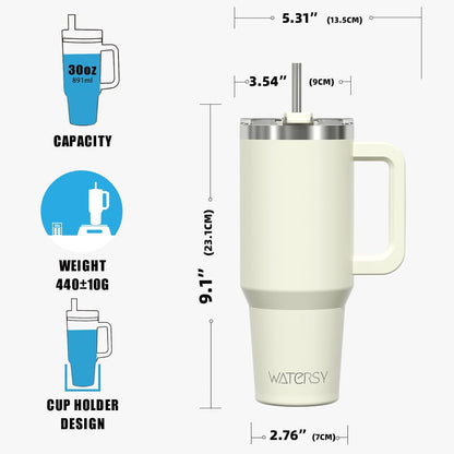 30 oz Tumbler with Handle,Tumbler with Lid and Straw,Double Wall Insulated Cup Stainless Steel Travel Mug(Cold for 34 Hours),Water Bottle for Iced Tea,Coffee,Cold Beverages(Black)