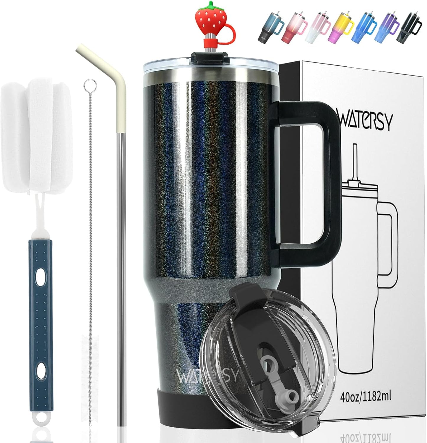 30 oz Tumbler with Handle,Tumbler with Lid and Straw,Double Wall Insulated Cup Stainless Steel Travel Mug(Cold for 34 Hours),Water Bottle for Iced Tea,Coffee,Cold Beverages(Black)