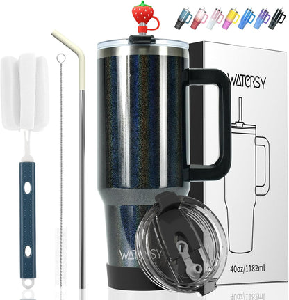 30 oz Tumbler with Handle,Tumbler with Lid and Straw,Double Wall Insulated Cup Stainless Steel Travel Mug(Cold for 34 Hours),Water Bottle for Iced Tea,Coffee,Cold Beverages(Black)