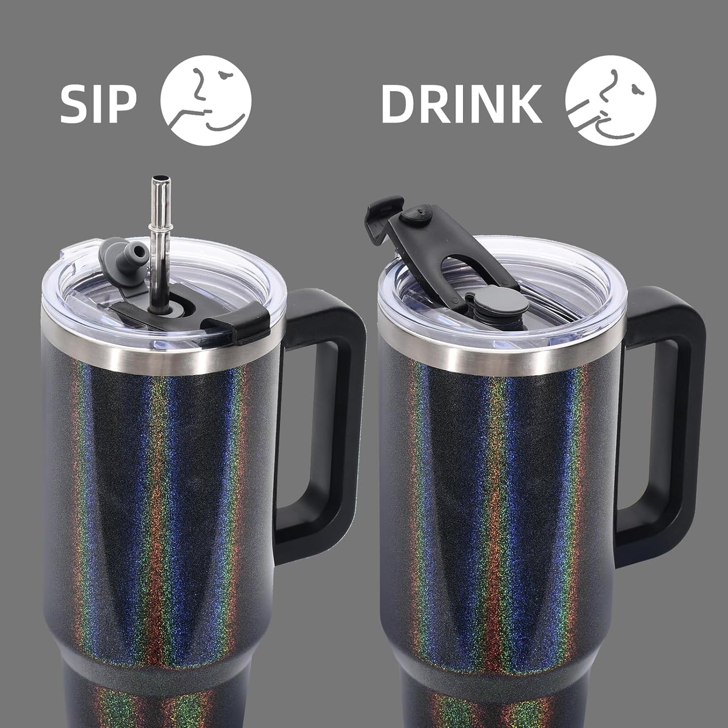 30 oz Tumbler with Handle,Tumbler with Lid and Straw,Double Wall Insulated Cup Stainless Steel Travel Mug(Cold for 34 Hours),Water Bottle for Iced Tea,Coffee,Cold Beverages(Black)