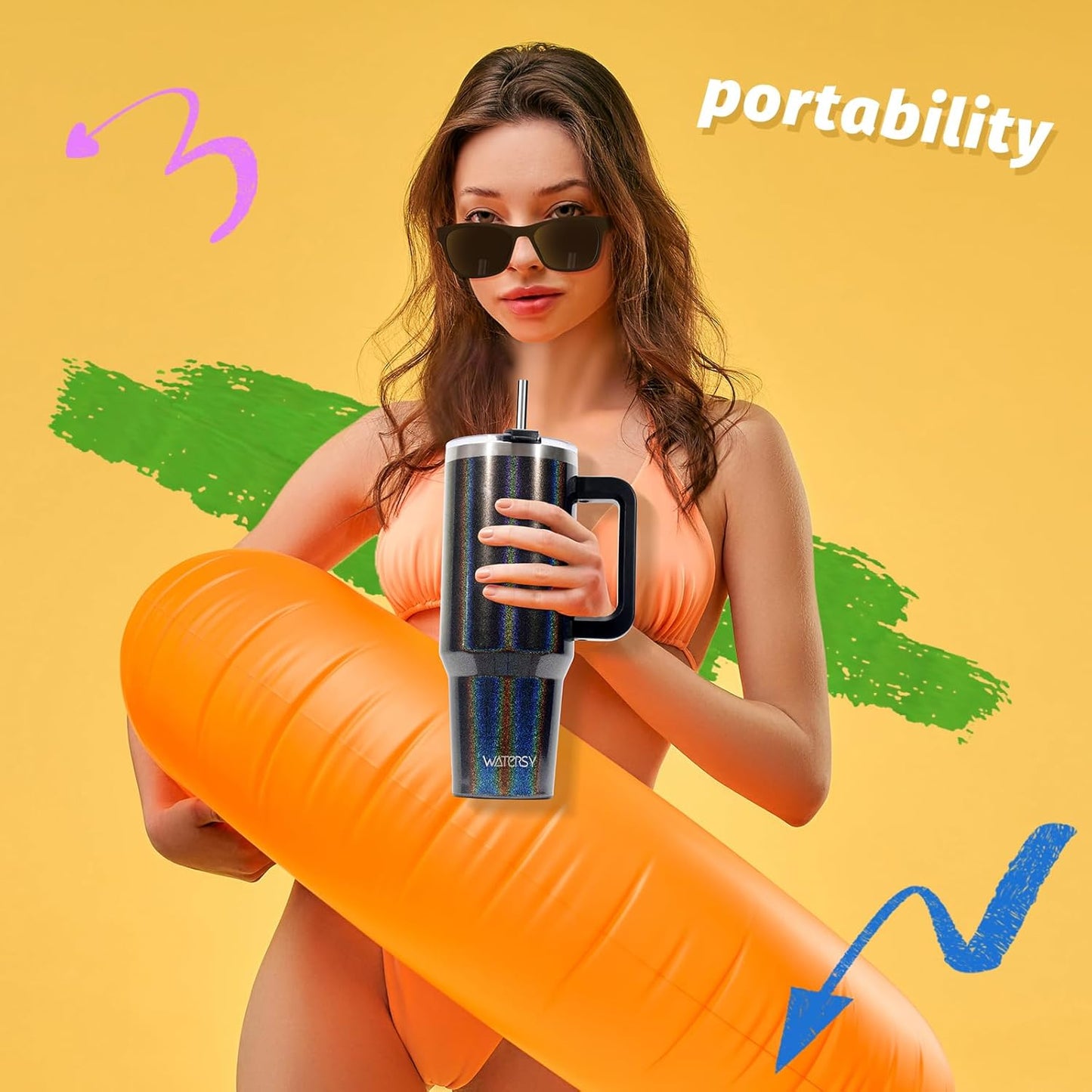 30 oz Tumbler with Handle,Tumbler with Lid and Straw,Double Wall Insulated Cup Stainless Steel Travel Mug(Cold for 34 Hours),Water Bottle for Iced Tea,Coffee,Cold Beverages(Black)