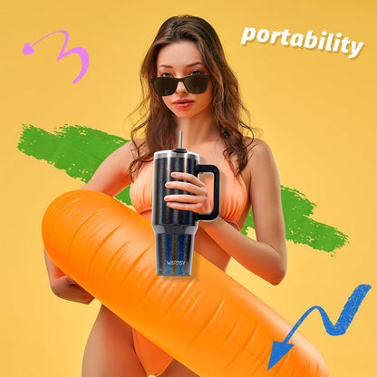 30 oz Tumbler with Handle,Tumbler with Lid and Straw,Double Wall Insulated Cup Stainless Steel Travel Mug(Cold for 34 Hours),Water Bottle for Iced Tea,Coffee,Cold Beverages(Black)