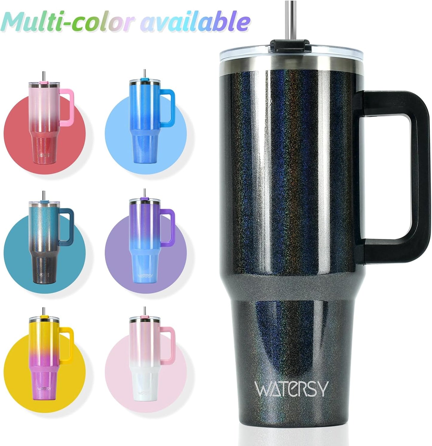 30 oz Tumbler with Handle,Tumbler with Lid and Straw,Double Wall Insulated Cup Stainless Steel Travel Mug(Cold for 34 Hours),Water Bottle for Iced Tea,Coffee,Cold Beverages(Black)