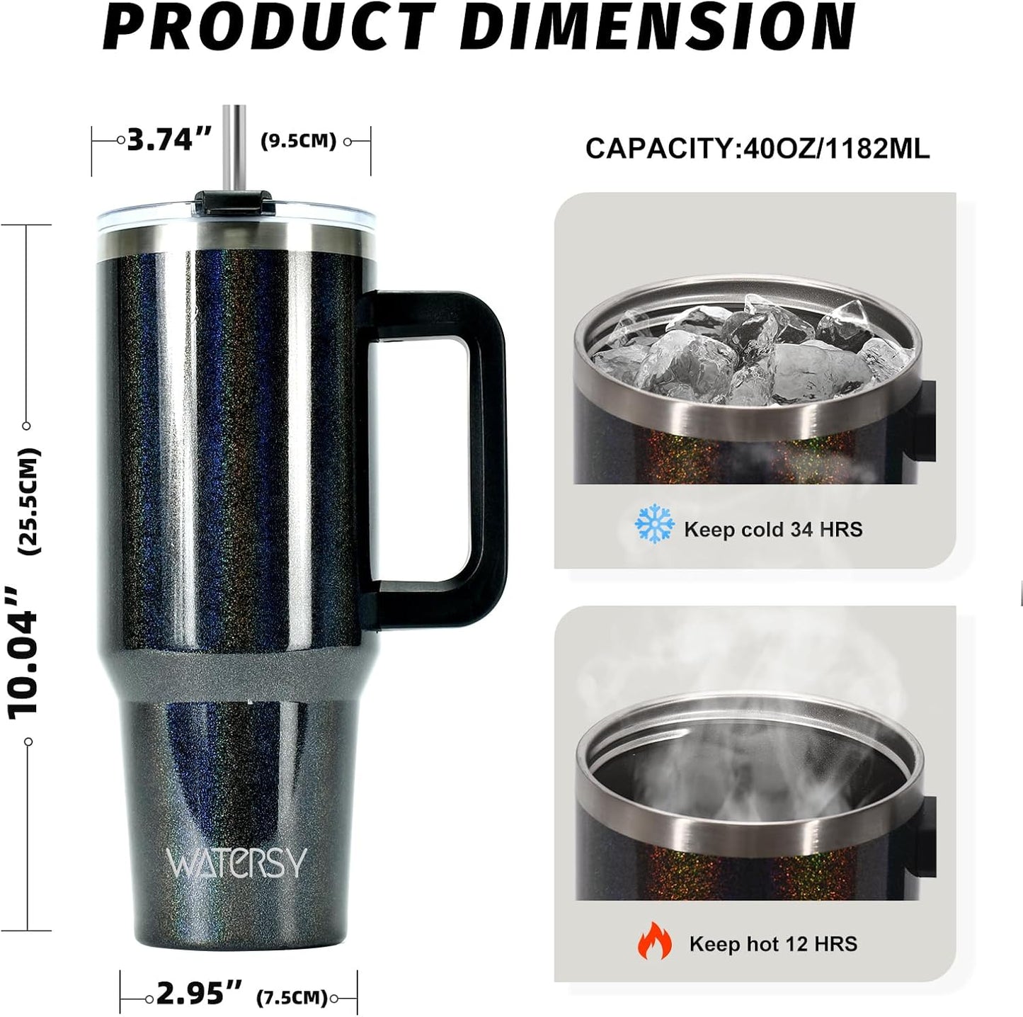 30 oz Tumbler with Handle,Tumbler with Lid and Straw,Double Wall Insulated Cup Stainless Steel Travel Mug(Cold for 34 Hours),Water Bottle for Iced Tea,Coffee,Cold Beverages(Black)