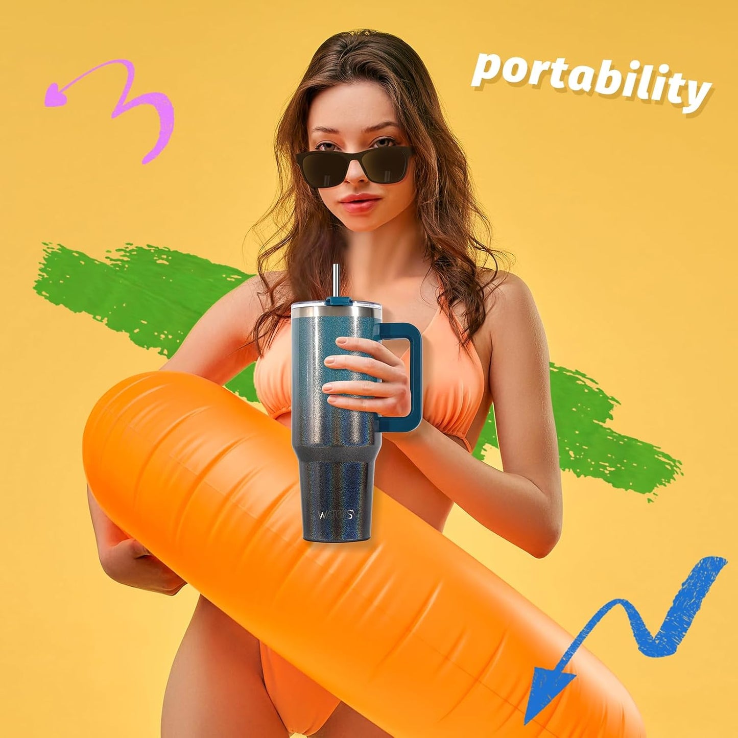 30 oz Tumbler with Handle,Tumbler with Lid and Straw,Double Wall Insulated Cup Stainless Steel Travel Mug(Cold for 34 Hours),Water Bottle for Iced Tea,Coffee,Cold Beverages(Black)