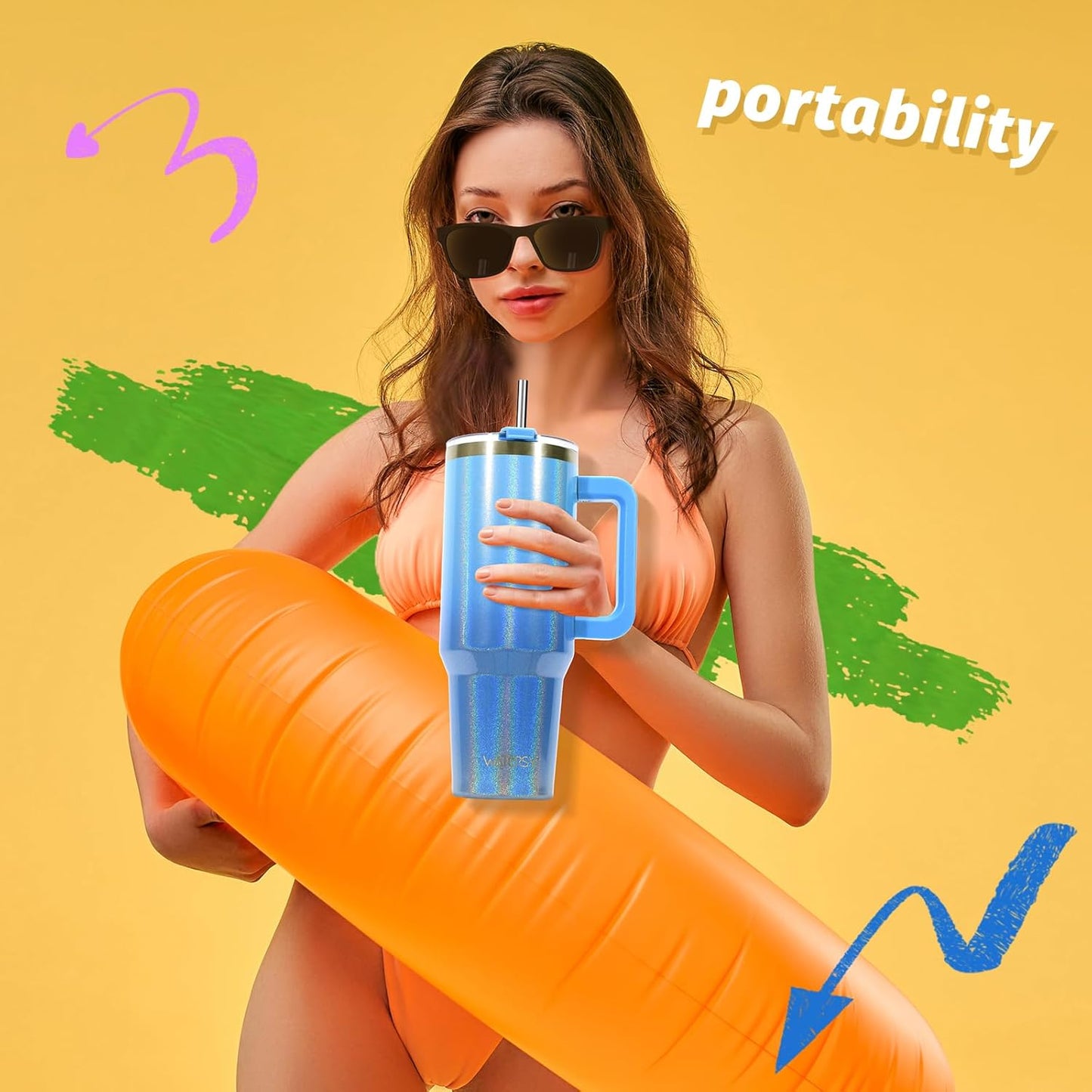 30 oz Tumbler with Handle,Tumbler with Lid and Straw,Double Wall Insulated Cup Stainless Steel Travel Mug(Cold for 34 Hours),Water Bottle for Iced Tea,Coffee,Cold Beverages(Black)