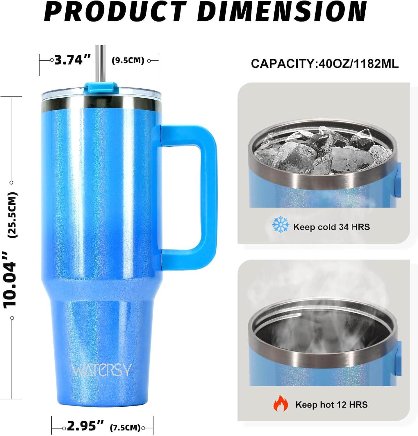 30 oz Tumbler with Handle,Tumbler with Lid and Straw,Double Wall Insulated Cup Stainless Steel Travel Mug(Cold for 34 Hours),Water Bottle for Iced Tea,Coffee,Cold Beverages(Black)