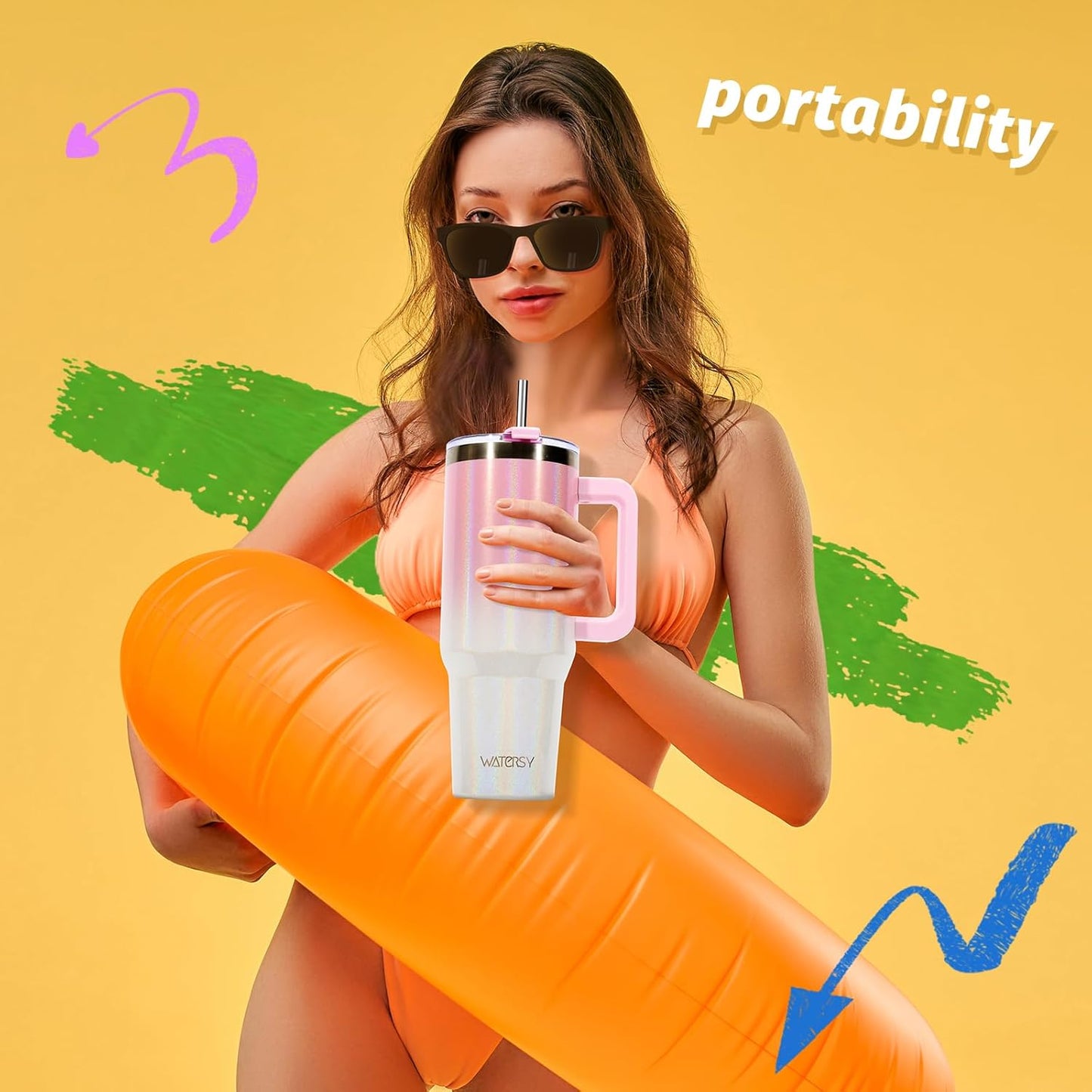 30 oz Tumbler with Handle,Tumbler with Lid and Straw,Double Wall Insulated Cup Stainless Steel Travel Mug(Cold for 34 Hours),Water Bottle for Iced Tea,Coffee,Cold Beverages(Black)