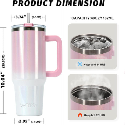30 oz Tumbler with Handle,Tumbler with Lid and Straw,Double Wall Insulated Cup Stainless Steel Travel Mug(Cold for 34 Hours),Water Bottle for Iced Tea,Coffee,Cold Beverages(Black)