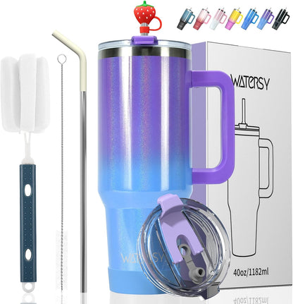 30 oz Tumbler with Handle,Tumbler with Lid and Straw,Double Wall Insulated Cup Stainless Steel Travel Mug(Cold for 34 Hours),Water Bottle for Iced Tea,Coffee,Cold Beverages(Black)