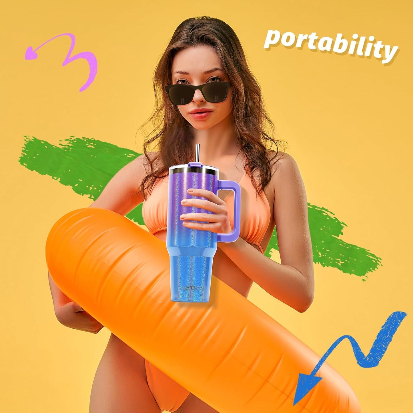 30 oz Tumbler with Handle,Tumbler with Lid and Straw,Double Wall Insulated Cup Stainless Steel Travel Mug(Cold for 34 Hours),Water Bottle for Iced Tea,Coffee,Cold Beverages(Black)